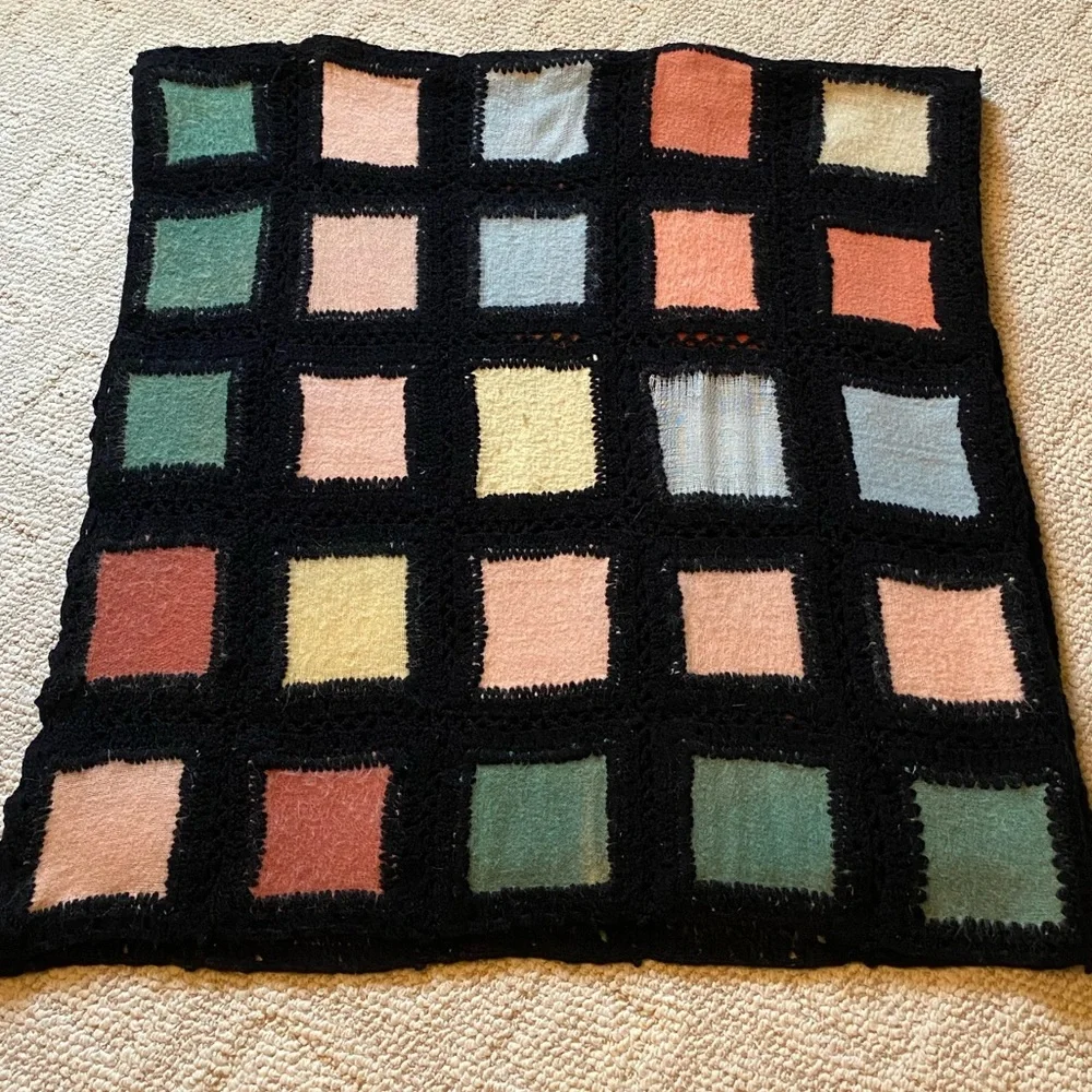 Vintage Hand Crafted Quilt Patchwork Primitive Antique Wool Crochet Knit Afghan